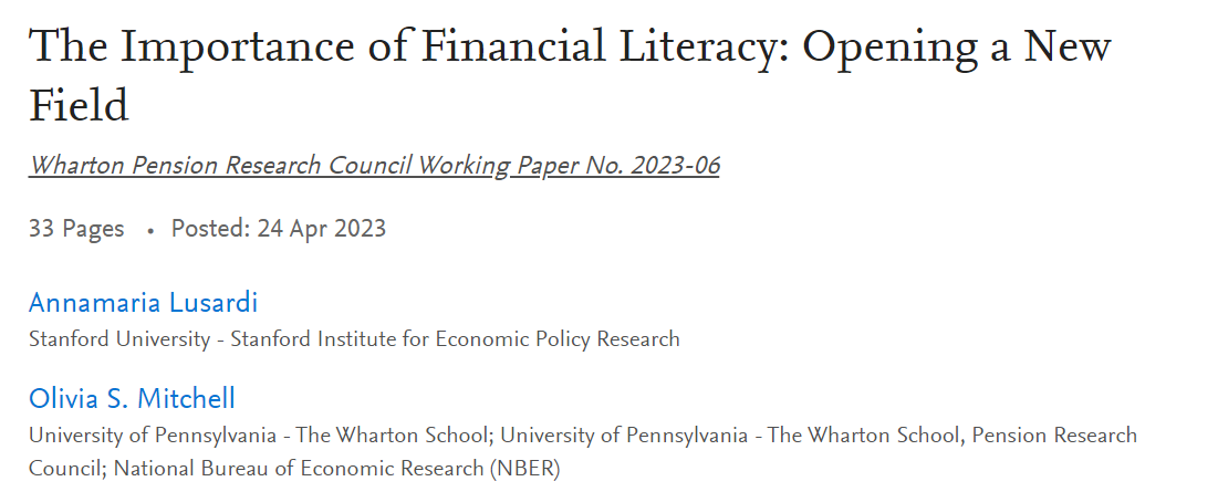 NEW ARTICLE PUBLISHED: THE IMPORTANCE OF FINANCIAL LITERACY – OPENING A NEW FIELD